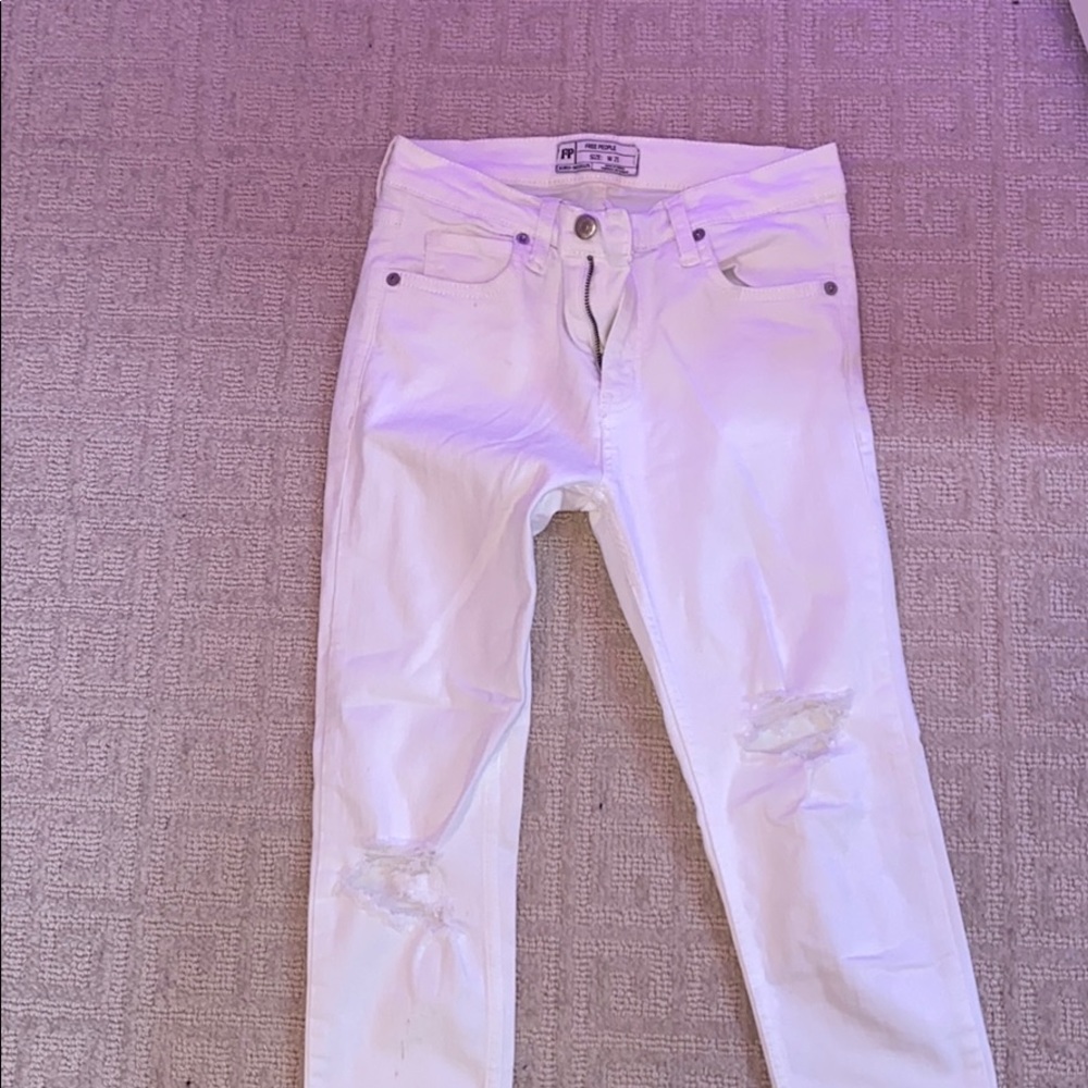 Free People White ripped skinny jeans